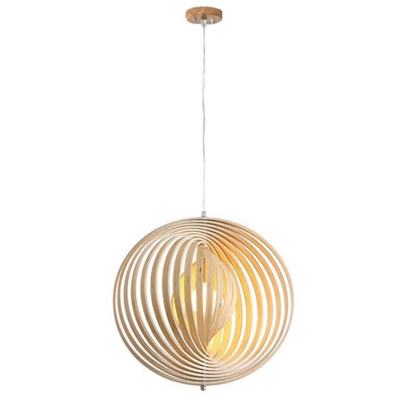 Moderne runde Kugel-Kronleuchter-Pendelleuchte aus Lindenholz