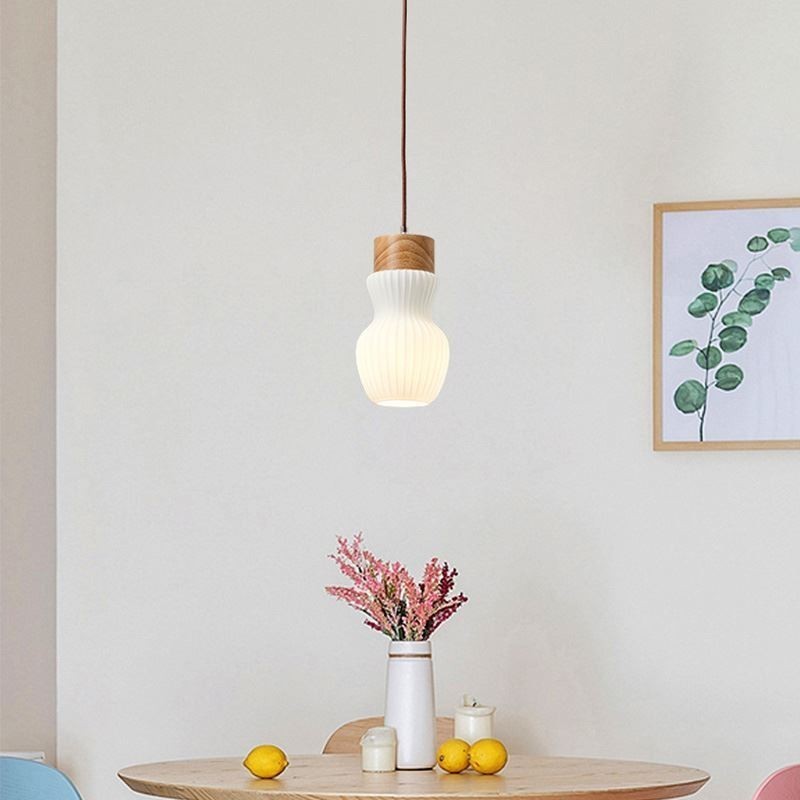 Japanische Holz Pendelleuchte Glaskessel Hängeleuchte
