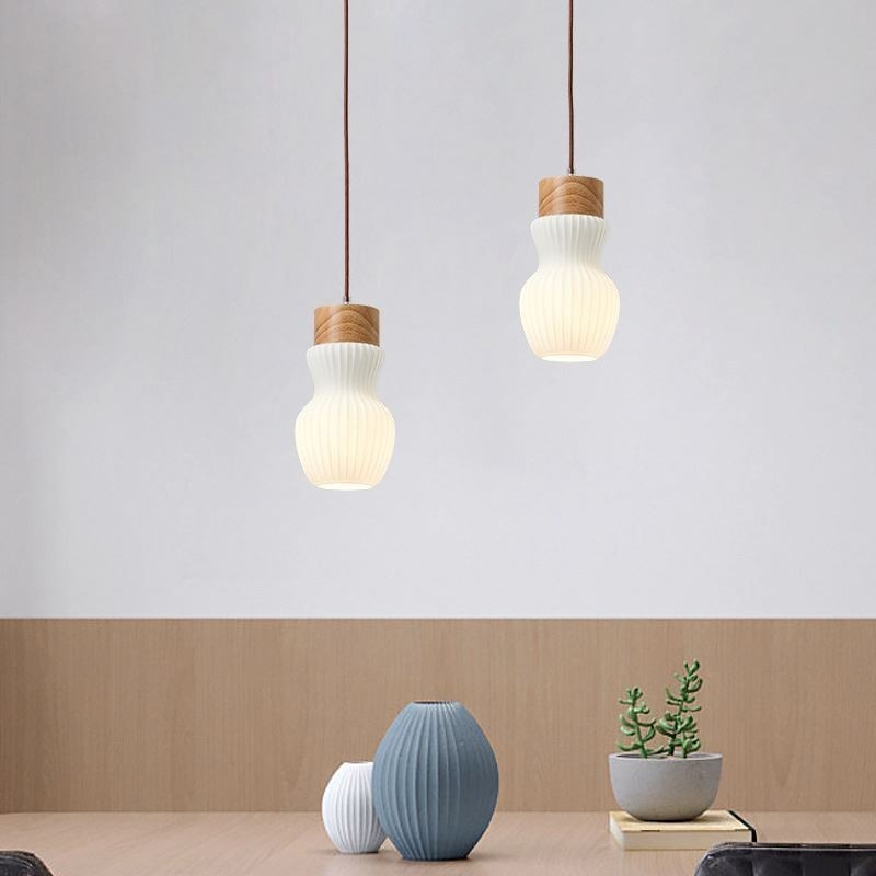 Japanische Holz Pendelleuchte Glaskessel Hängeleuchte