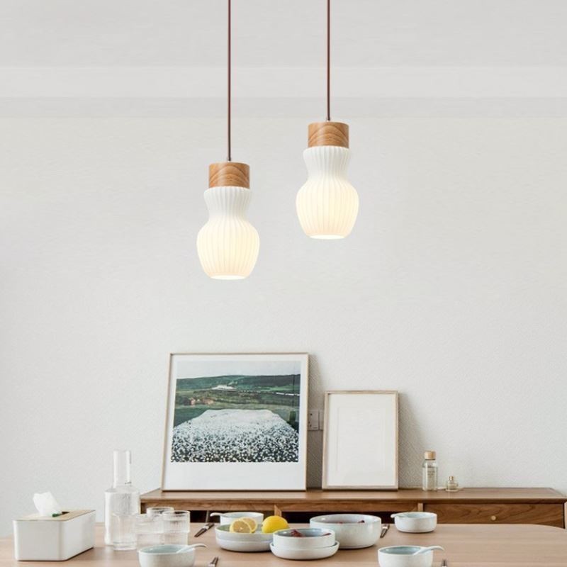Japanische Holz Pendelleuchte Glaskessel Hängeleuchte