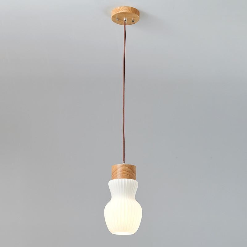 Japanische Holz Pendelleuchte Glaskessel Hängeleuchte