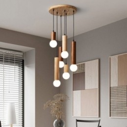 Japanische Holz Pendelleuchte 6 Lichter Hängeleuchte