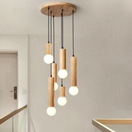 Japanische Holz Pendelleuchte 6 Lichter Hängeleuchte
