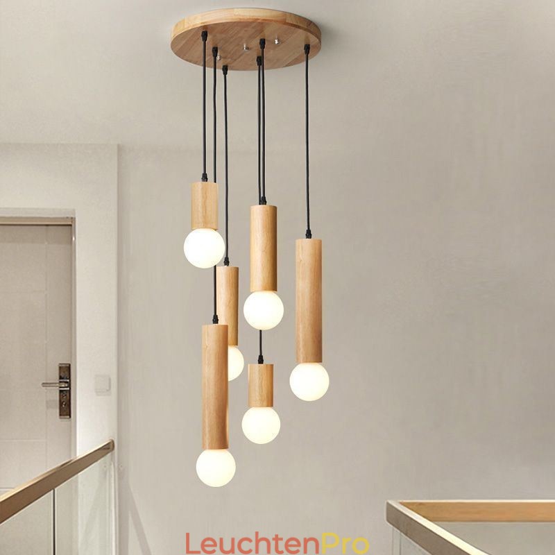 Japanische Holz Pendelleuchte 6 Lichter Hängeleuchte