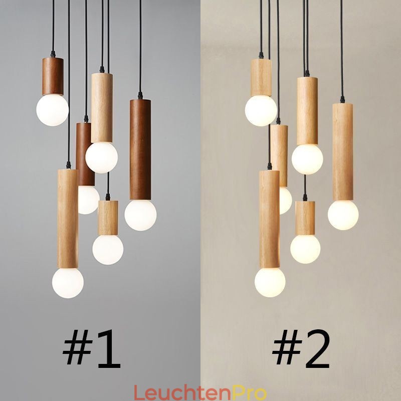 Japanische Holz Pendelleuchte 6 Lichter Hängeleuchte