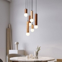 Japanische Holz Pendelleuchte 6 Lichter Hängeleuchte