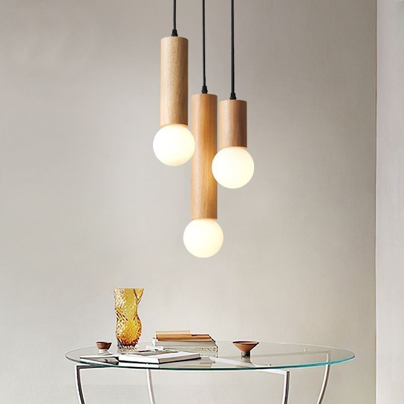 Japanische Holz Pendelleuchte 3 Lichter Hängeleuchte