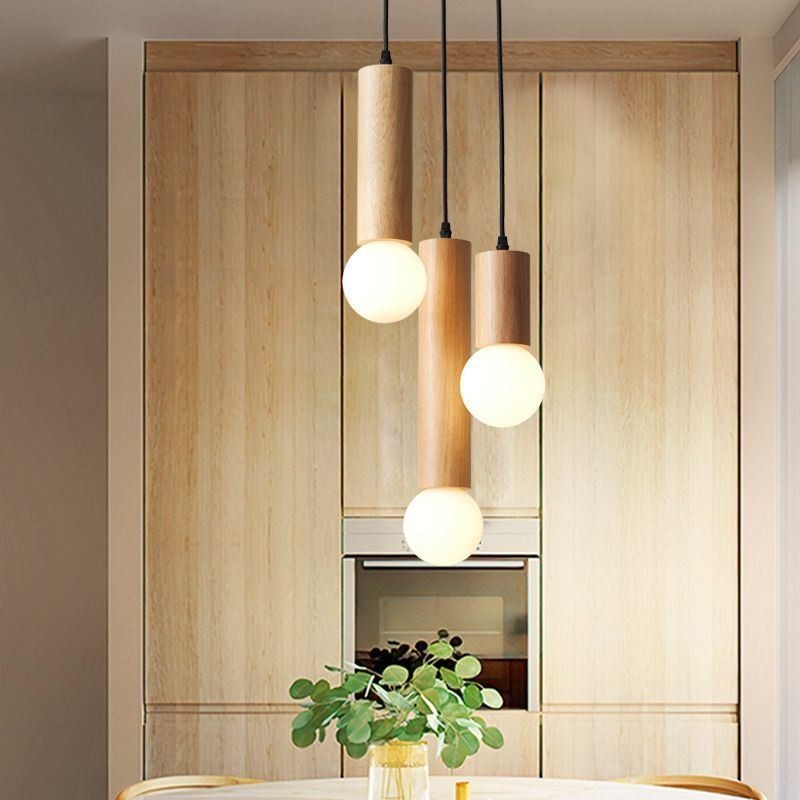 Japanische Holz Pendelleuchte 3 Lichter Hängeleuchte