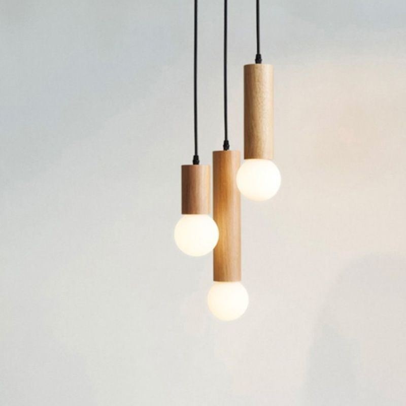 Japanische Holz Pendelleuchte 3 Lichter Hängeleuchte