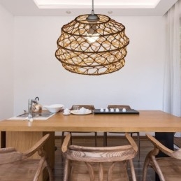Moderne pastorale Pendelleuchte Kreative Rattan Hängeleuchte mit faltbarem Lampenschirm