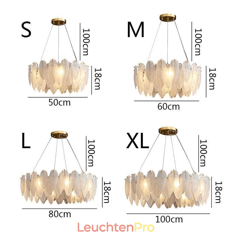 Künstlerischer Glas-Kronleuchter, runde Pendelleuchte mit Federn