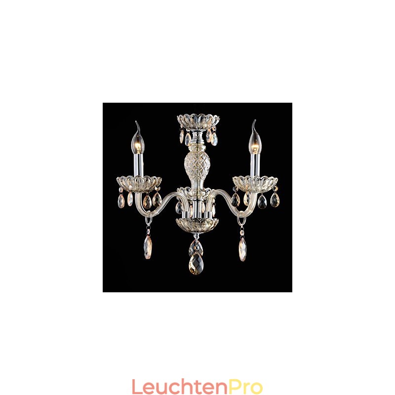 3-flammiger Kronleuchter im Palaststil aus Glas mit Kerzenbirne