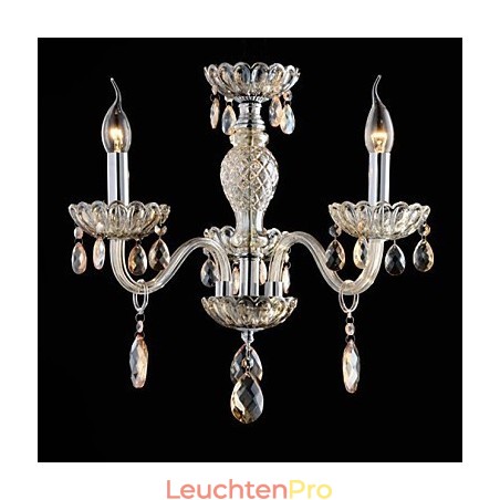 3-flammiger Kronleuchter im Palaststil aus Glas mit Kerzenbirne