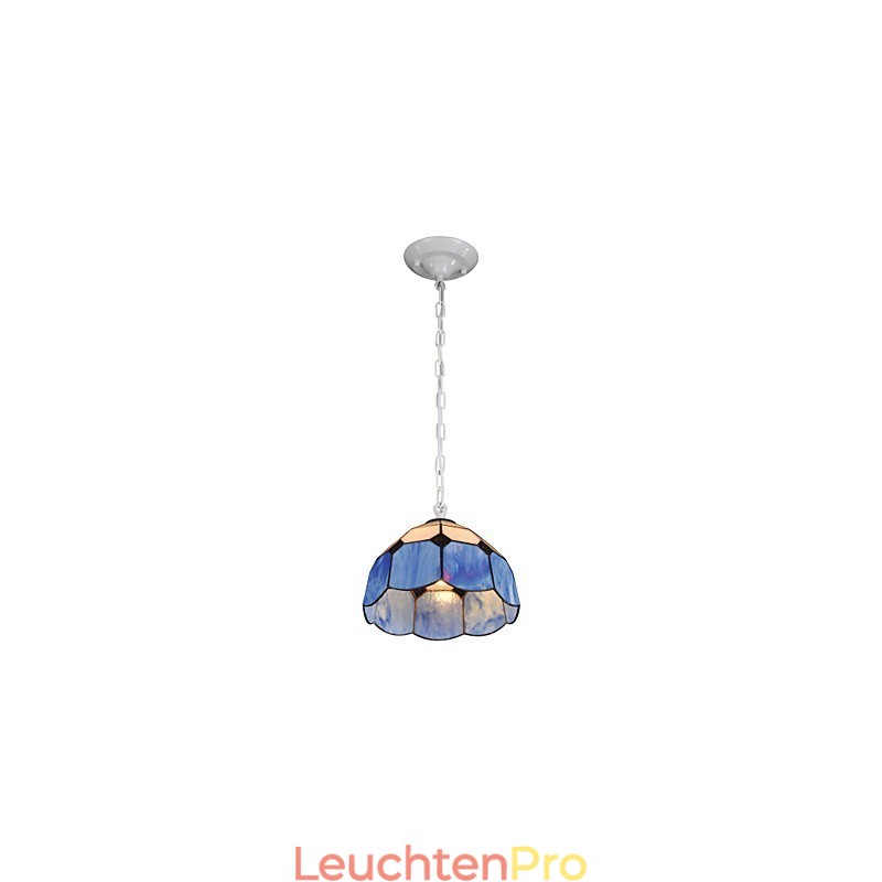 Kronleuchter Mini Style Country Garage weiß + blaue Glasleuchten
