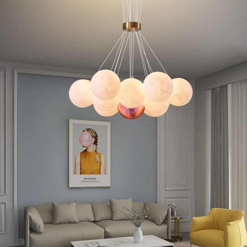 Mondblasen-Kronleuchter, moderne 3D-Druckkugeln, Pendelleuchte