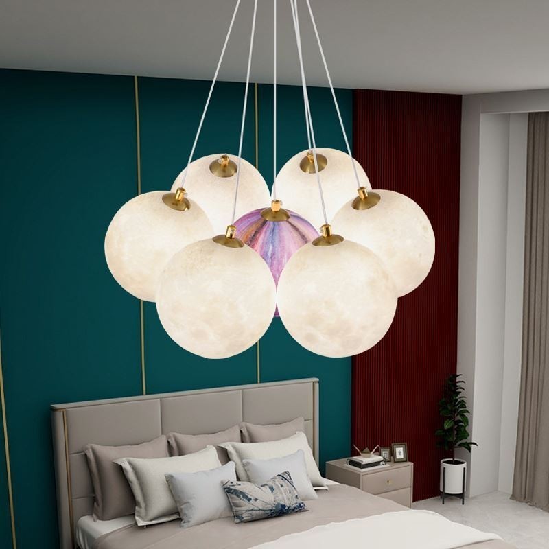 Mondblasen-Kronleuchter, moderne 3D-Druckkugeln, Pendelleuchte