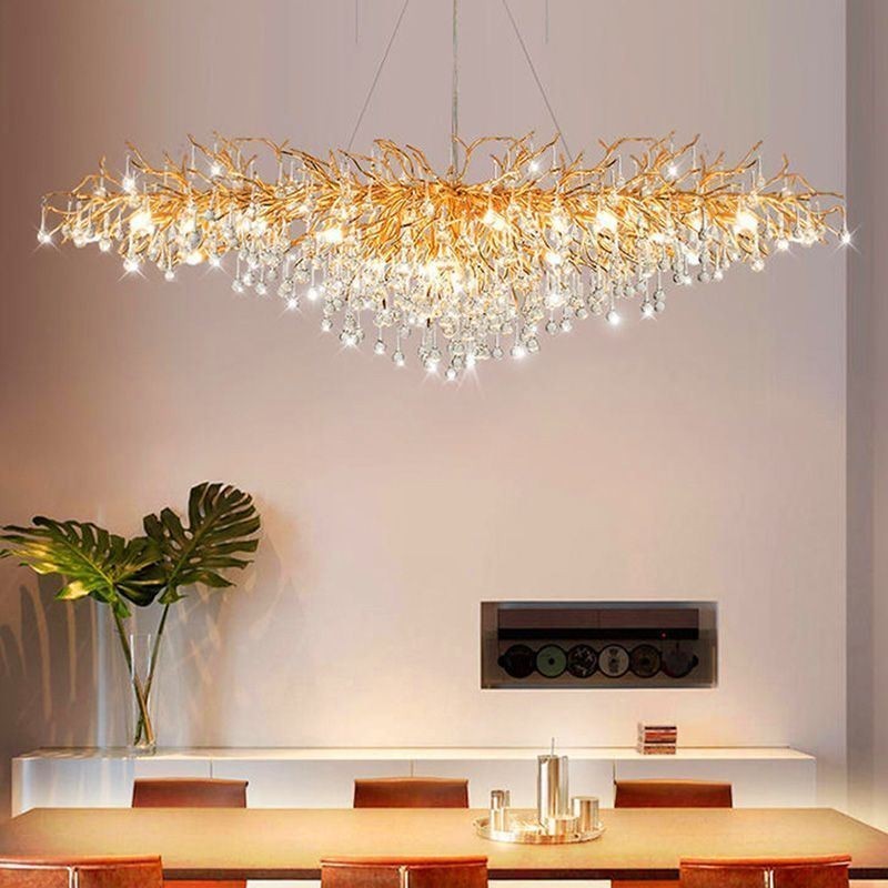 Luxus Kristall Kronleuchter Gold Moderne Decke Hängen Lampe Esszimmer