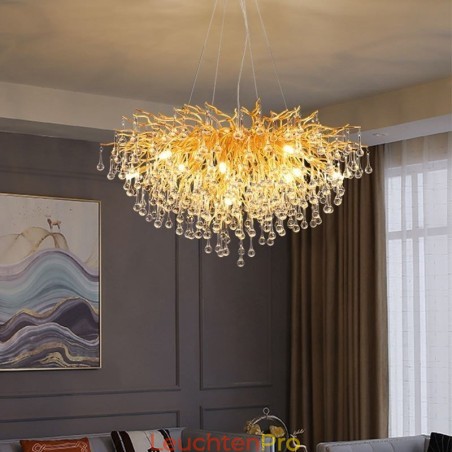 Nordischer Kristall-Kronleuchter mit Blumenmuster, runder Schirm, Luxus-Gold-Pendelleuchte Nordischer Kristall-Kronleuchter mit Blumenmuster, runder Schirm, Luxus-Gold-Pendelleuchte