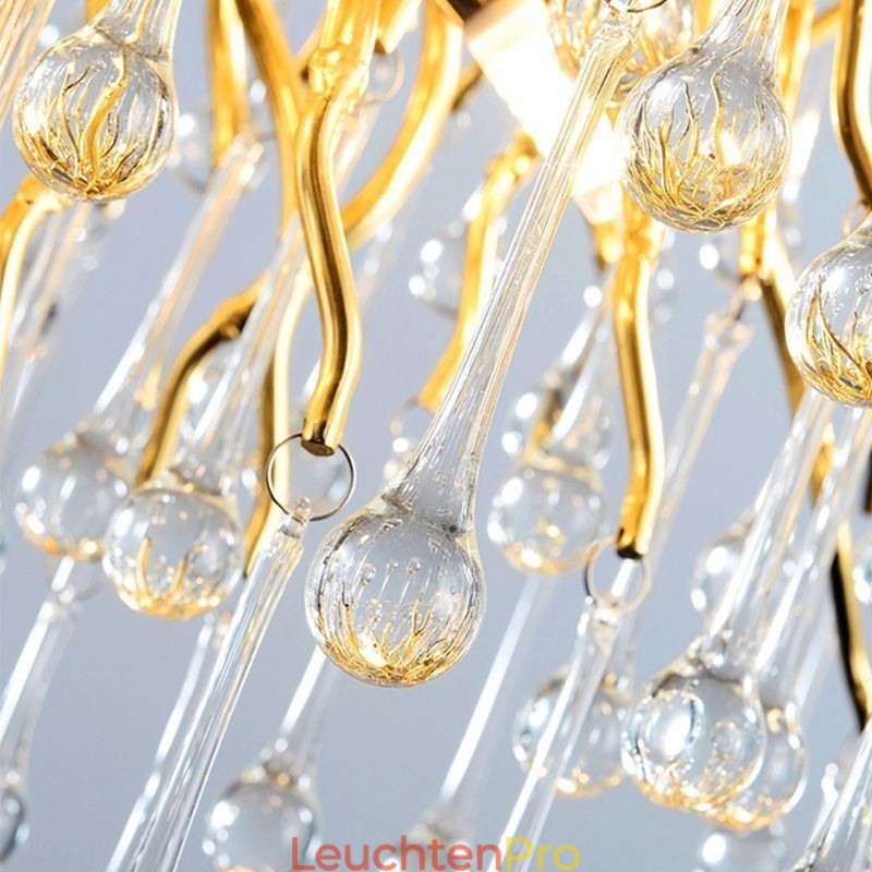 Nordischer Kristall-Kronleuchter mit Blumenmuster, runder Schirm, Luxus-Gold-Pendelleuchte