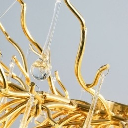 Nordischer Kristall-Kronleuchter mit Blumenmuster, runder Schirm, Luxus-Gold-Pendelleuchte