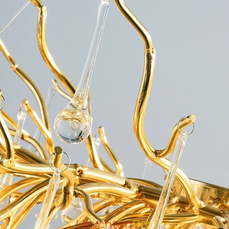Nordischer Kristall-Kronleuchter mit Blumenmuster, runder Schirm, Luxus-Gold-Pendelleuchte