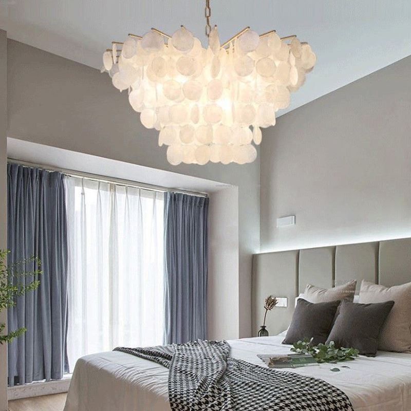 Natürliche Shell Kronleuchter Runde Layered Hängen Licht Esszimmer