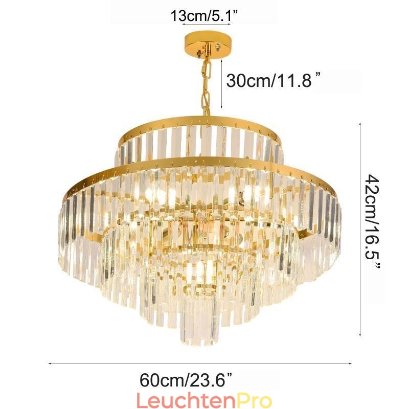 Gold Kristall Pendelleuchte 4 Ebenen Deckenbeleuchtung 7 Lichter