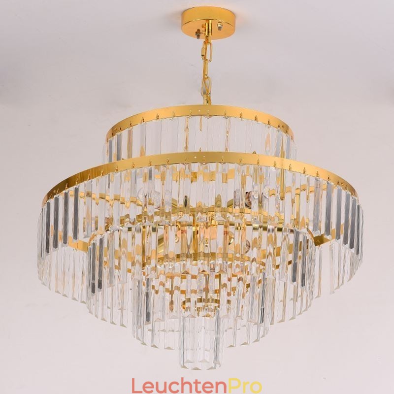 Gold Kristall Pendelleuchte 4 Ebenen Deckenbeleuchtung 7 Lichter