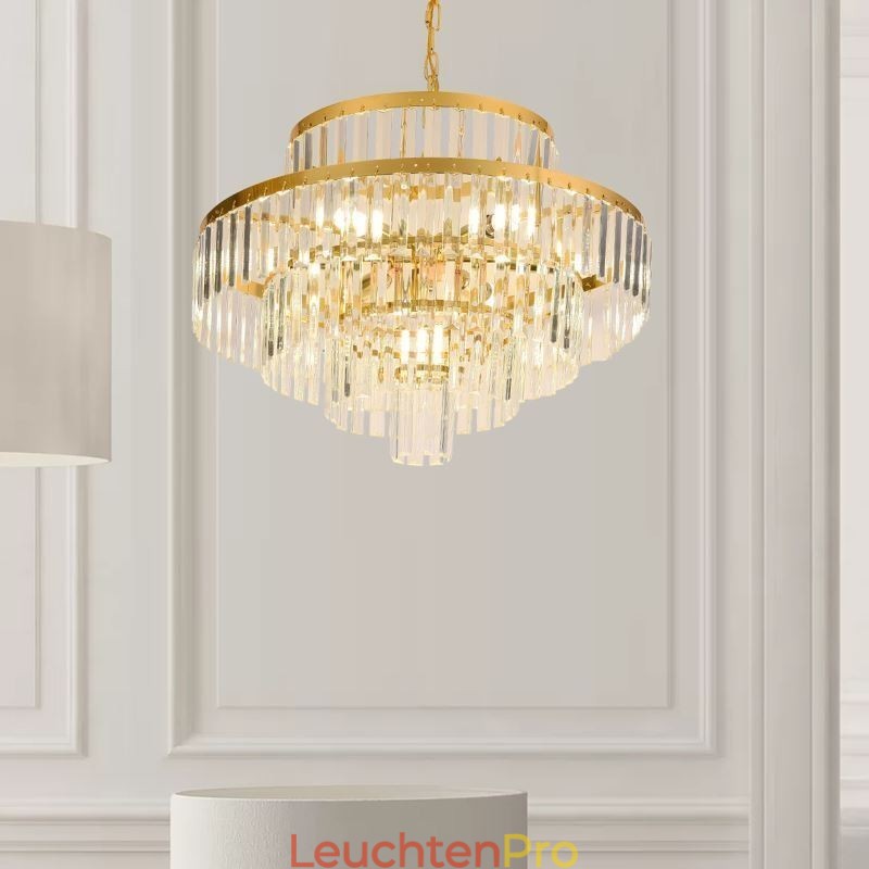 Gold Kristall Pendelleuchte 4 Ebenen Deckenbeleuchtung 7 Lichter