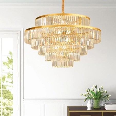 Gold Kristall Pendelleuchte 5 Ebenen Deckenbeleuchtung 7 Lichter Gold Kristall Pendelleuchte 5 Ebenen Deckenbeleuchtung 7 Lichter