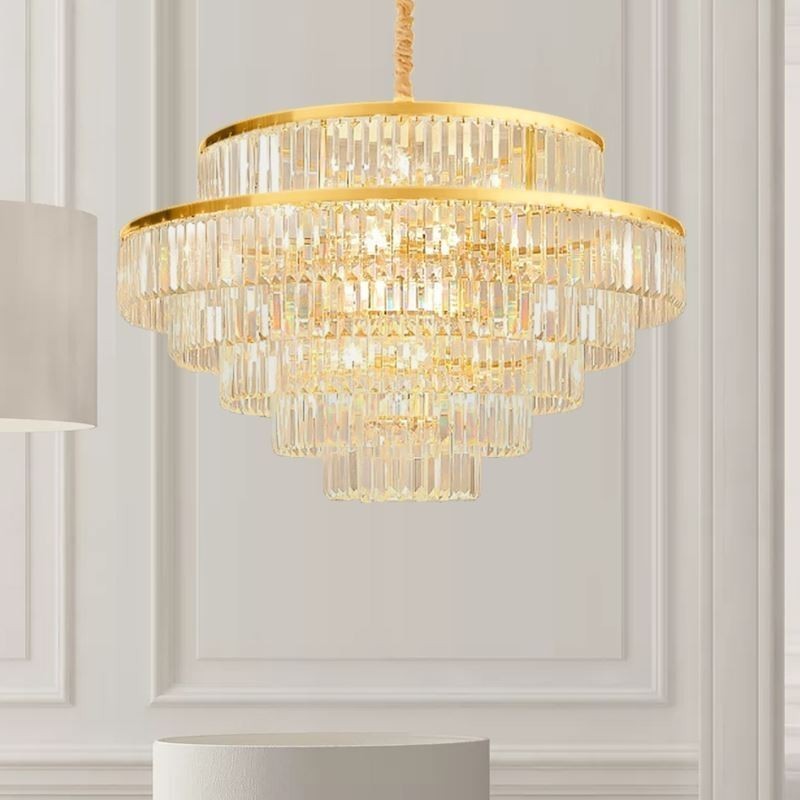 Gold Kristall Pendelleuchte 5 Ebenen Deckenbeleuchtung 7 Lichter