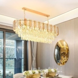 Moderne Kristall Pendelleuchte Luxus Oval Hängeleuchte