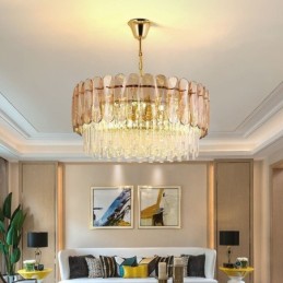 Luxus Pendelleuchte Kristall Gold Deckenleuchte
