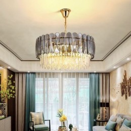 Luxus Pendelleuchte Kristall Gold Deckenleuchte