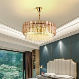 Luxus Pendelleuchte Kristall Gold Deckenleuchte