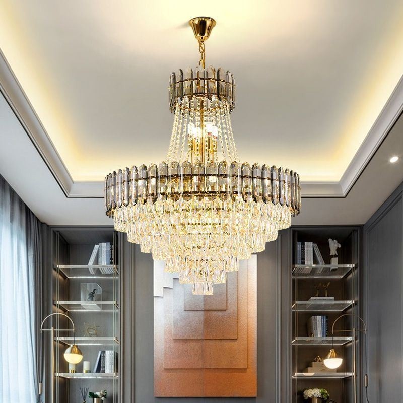 Moderne Pendelleuchte aus goldenem Kristall