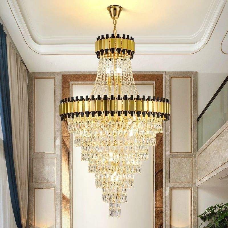 Luxuriöse goldene Pendelleuchte mit Kristall-Deckenleuchte