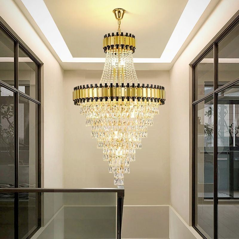 Luxuriöse goldene Pendelleuchte mit Kristall-Deckenleuchte