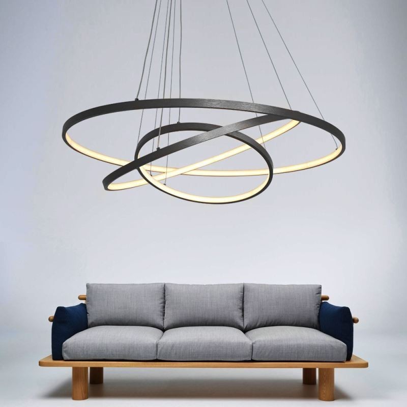 Moderne Pendelleuchte Aluminium Schwarz 3 Ring Hängeleuchte