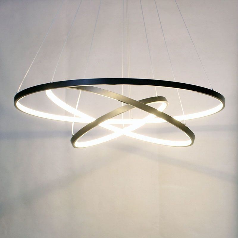 Moderne Pendelleuchte Aluminium Schwarz 3 Ring Hängeleuchte