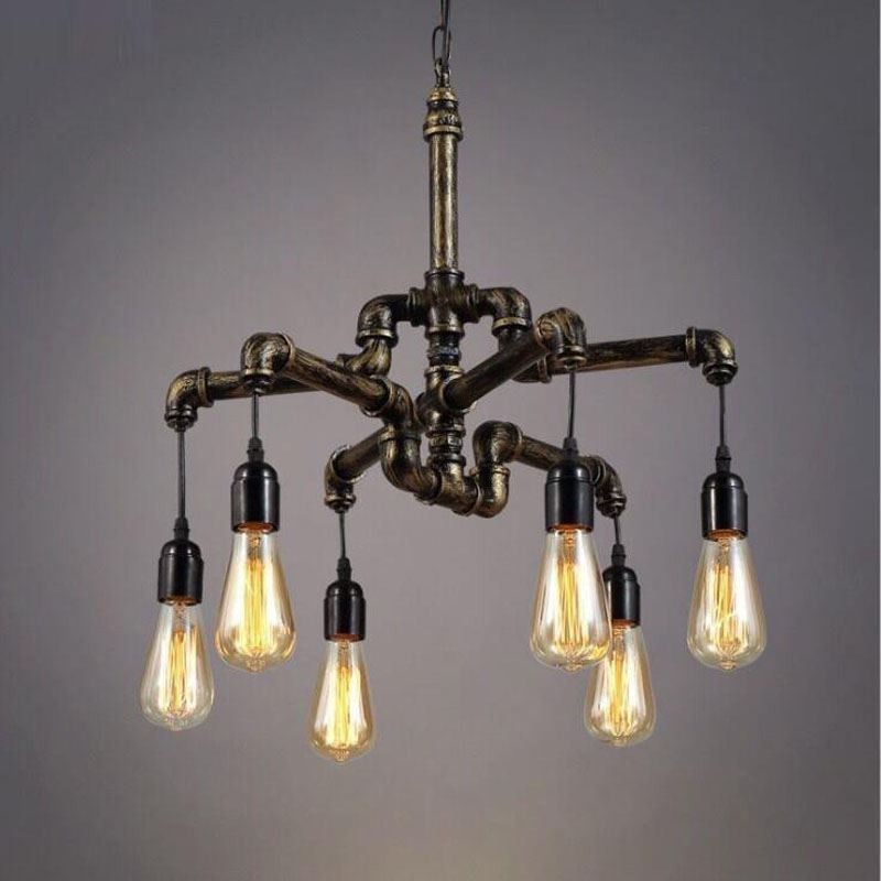 6 Licht Retro Industrielle Vintage Wasser Rohr Anhänger Licht Kronleuchter Land Rustikalen Stil