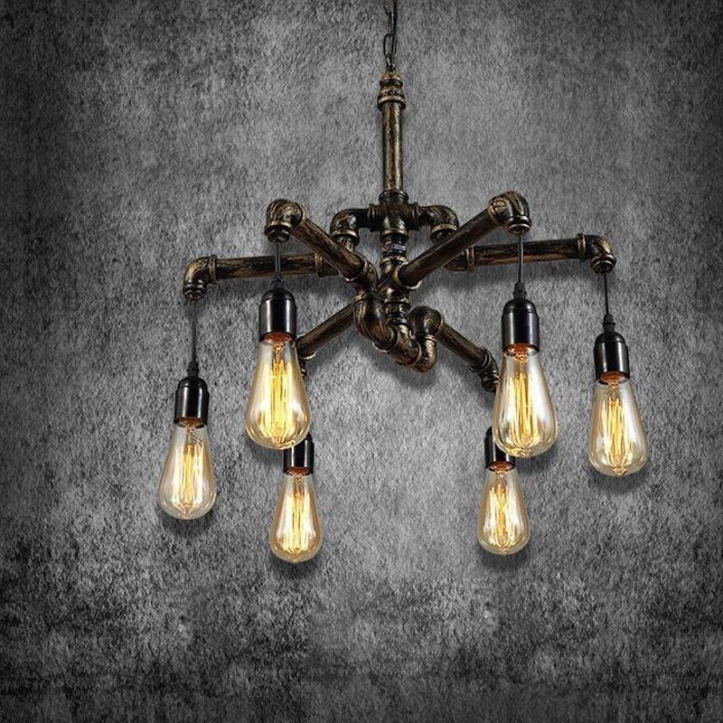 6 Licht Retro Industrielle Vintage Wasser Rohr Anhänger Licht Kronleuchter Land Rustikalen Stil