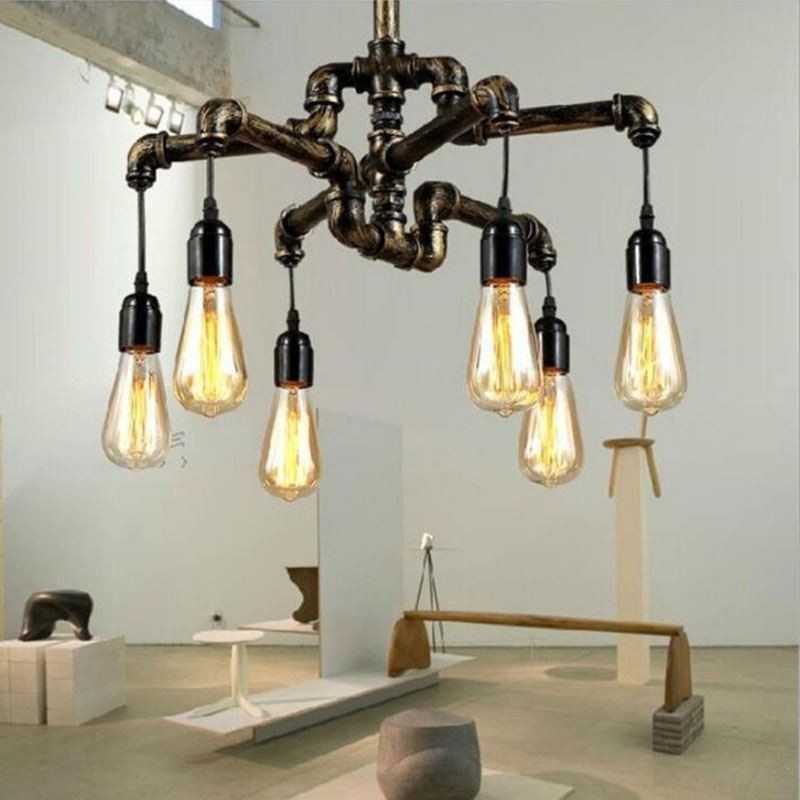 6 Licht Retro Industrielle Vintage Wasser Rohr Anhänger Licht Kronleuchter Land Rustikalen Stil