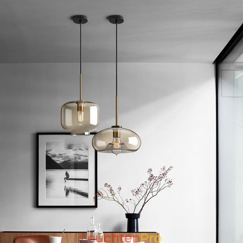 Glas Pendelleuchte Minimalistische Cognac Farbe Dekorative Glasleuchte