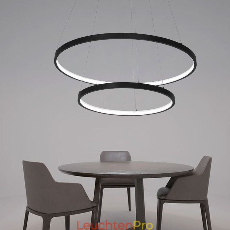 Moderne einfache Pendelleuchte aus Aluminium mit Doppelring-Hängeleuchte