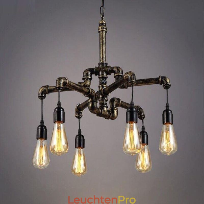 6 Licht Retro Industrielle Vintage Wasser Rohr Anhänger Licht Kronleuchter Land Rustikalen Stil