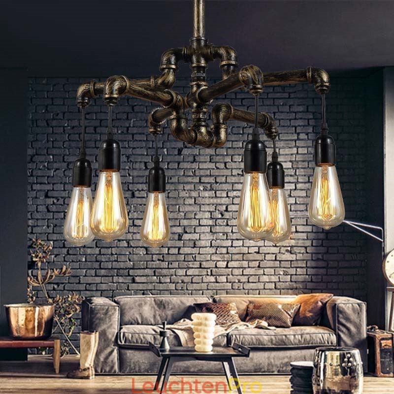 6 Licht Retro Industrielle Vintage Wasser Rohr Anhänger Licht Kronleuchter Land Rustikalen Stil