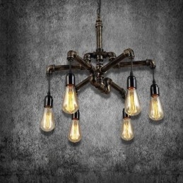 6 Licht Retro Industrielle Vintage Wasser Rohr Anhänger Licht Kronleuchter Land Rustikalen Stil