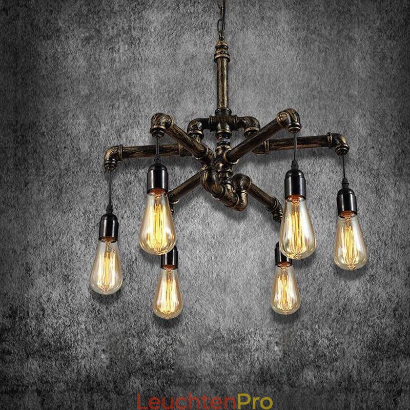 6 Licht Retro Industrielle Vintage Wasser Rohr Anhänger Licht Kronleuchter Land Rustikalen Stil