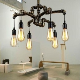 6 Licht Retro Industrielle Vintage Wasser Rohr Anhänger Licht Kronleuchter Land Rustikalen Stil